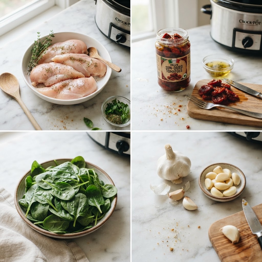 Fresh ingredients ready to be transformed into a simple slow cooker meal.