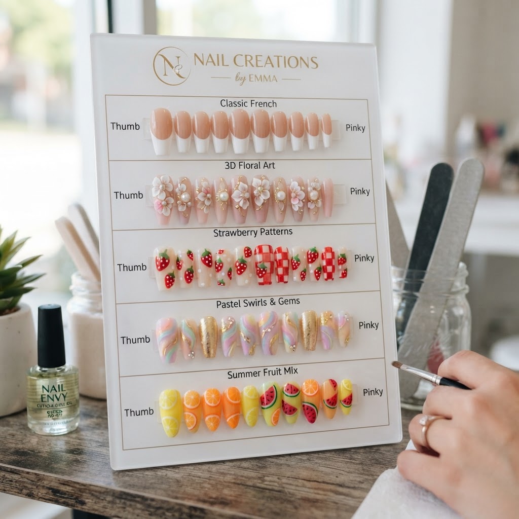 A variety of press-on nail designs for every occasion.