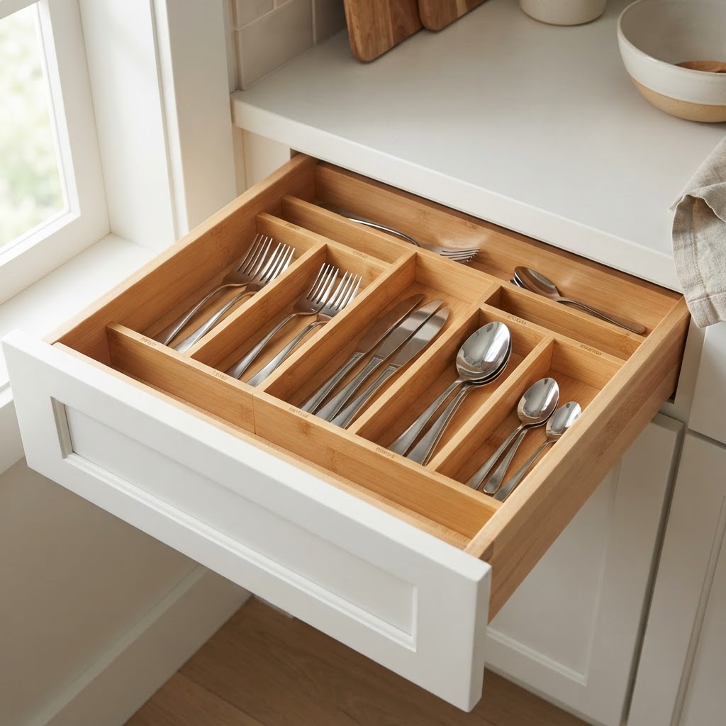 Modular drawer dividers are essential for small apartment storage.