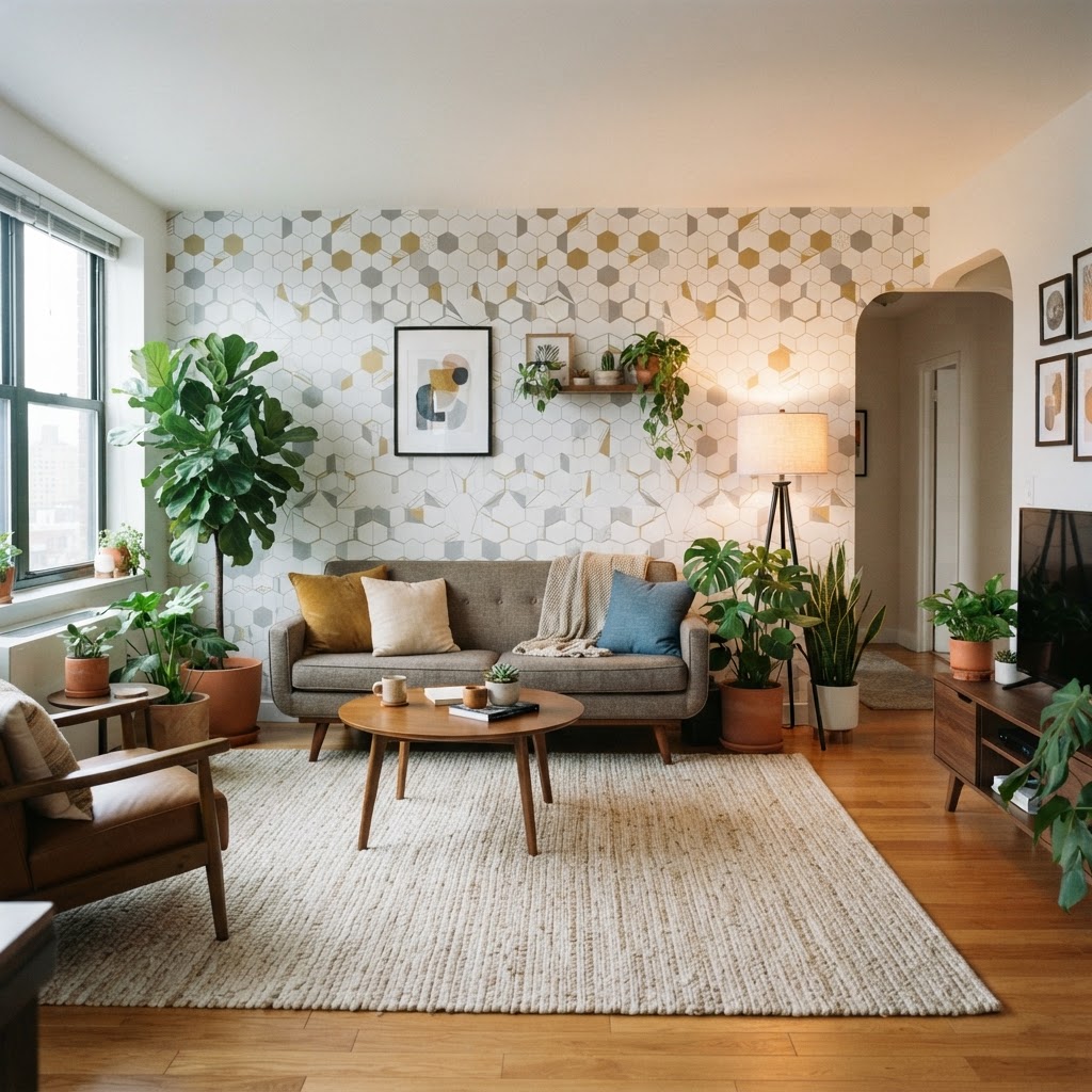 Transform dated walls with easily removable peel-and-stick wallpaper.