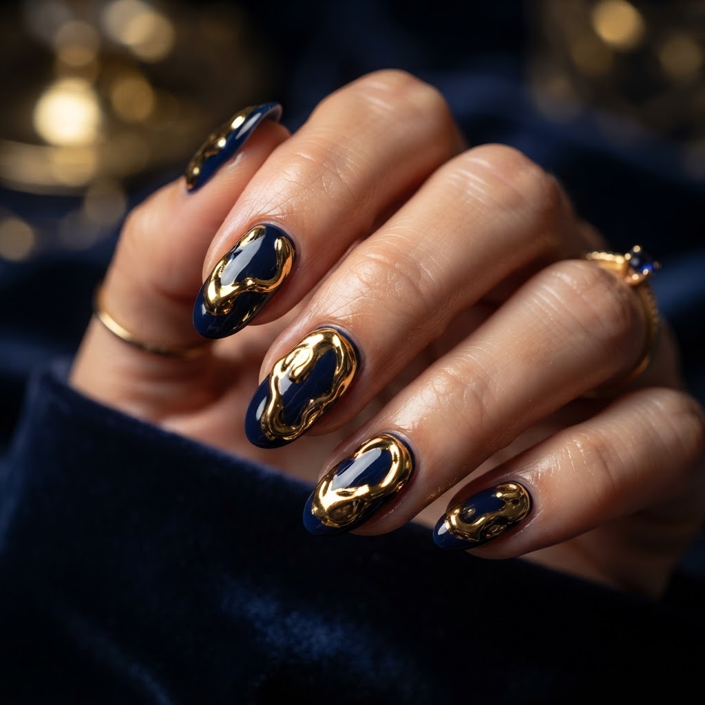 Molten gold chrome is one of the standout Funky Winter Nail Trends 2025-2026.