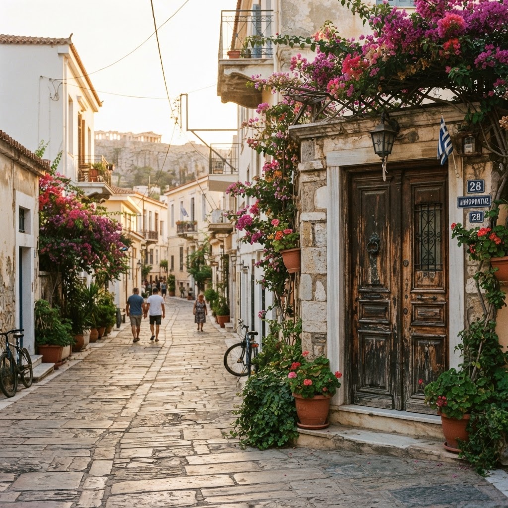 Historical neoclassical doorway in the streets of Athens.
