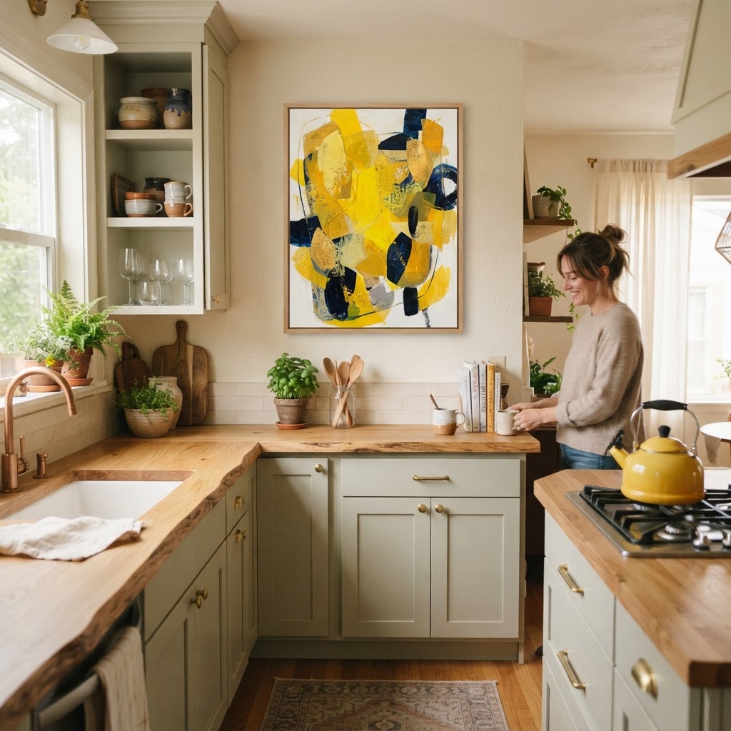 Strategic accents create focal points that hide the small size of the kitchen.