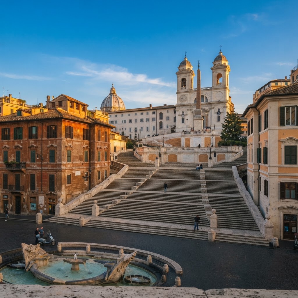 The Spanish Steps glowing in the early morning light.