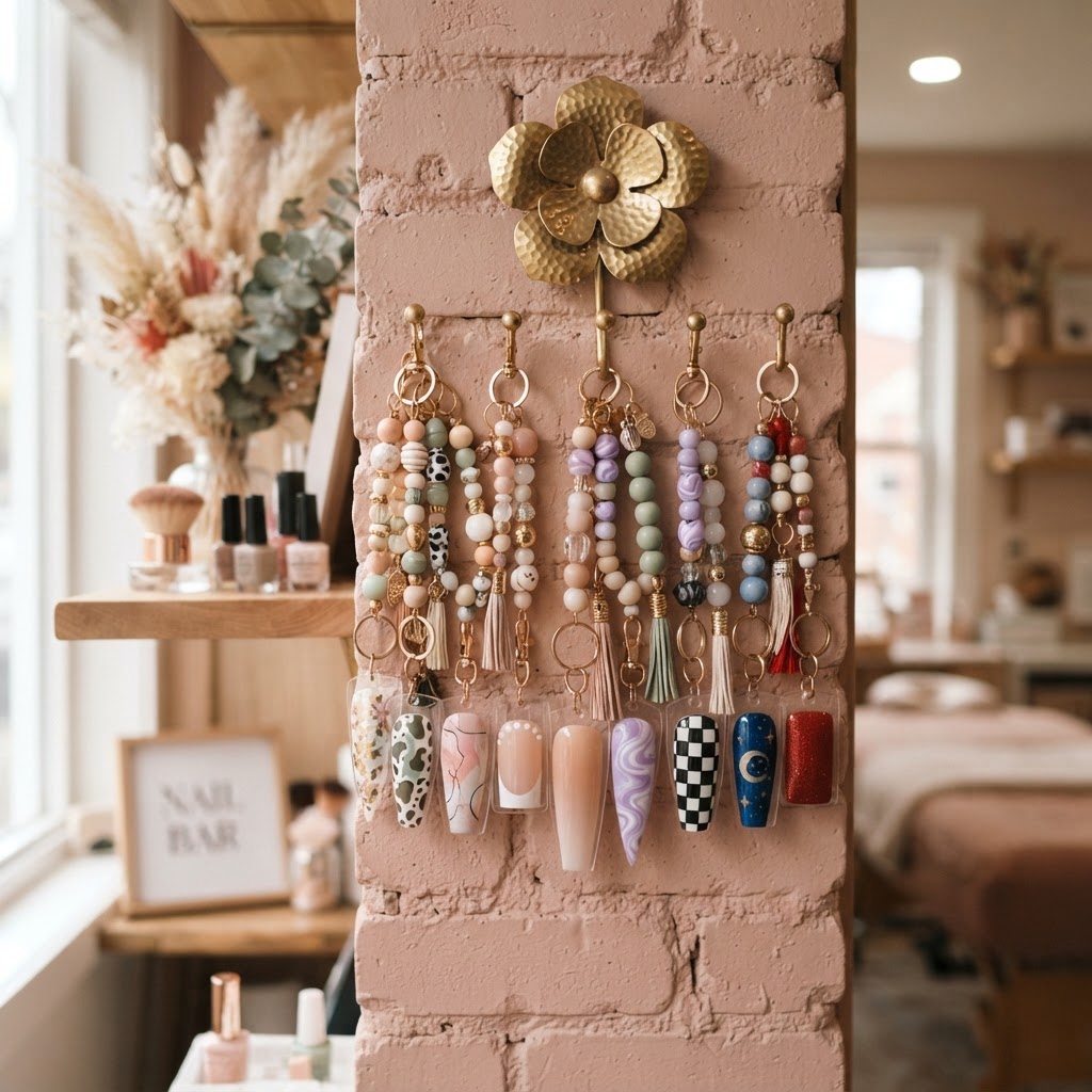 Displaying your nails on creative keychains keeps them safe and stylish.