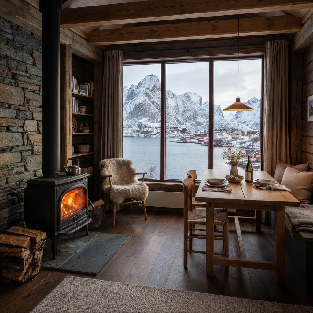 Lofoten Cabins That Look Like a Painting: A Traveler's Guide 3 Warm, rustic interiors provide the perfect refuge from the crisp Arctic air.