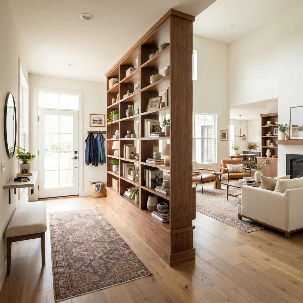 Use a bookshelf as a room divider.