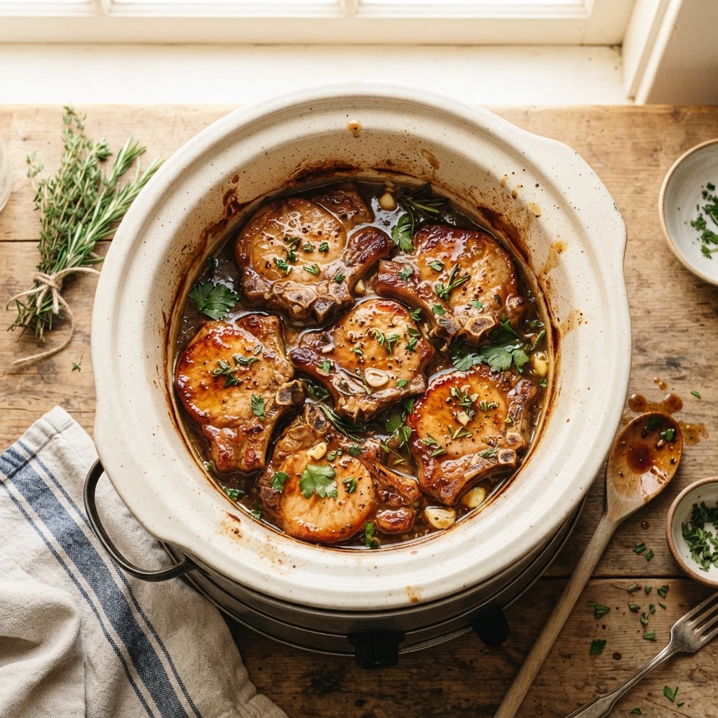 Delicious honey garlic pork chops ready to serve.