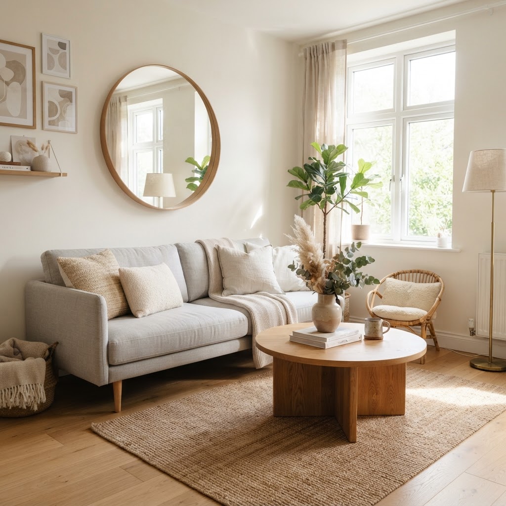 Using light colors and mirrors creates an illusion of extra space in a small living room.