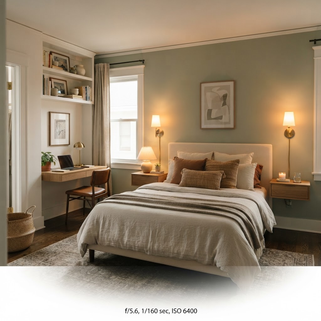 A balanced 10x12 layout featuring a designated workspace.