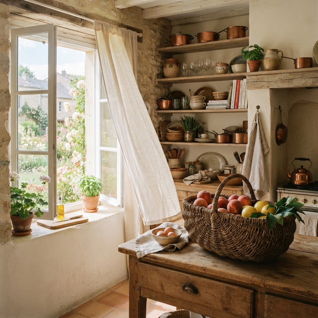 Bring the French market vibe indoors with fresh fruit and natural textures.
