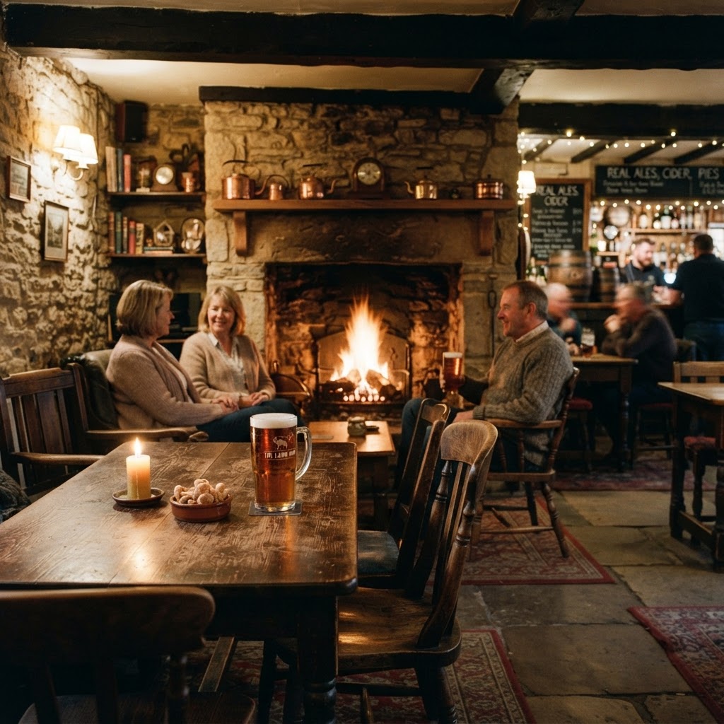Relaxing by a warm fireplace in a local country pub is a quintessential part of any Cotswold visit.