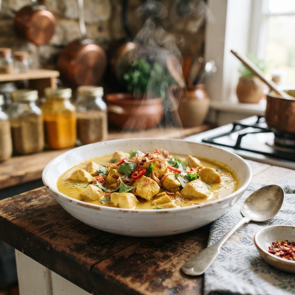 Tender, flavorful chicken breast in a creamy curry sauce.