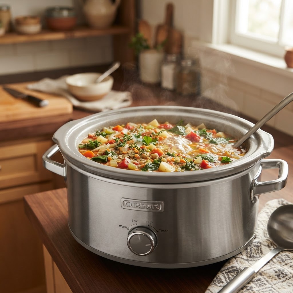 Fresh ingredients simmering to perfection in a crockpot.
