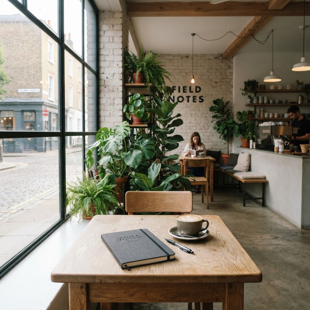 Minimalist cafes provide the perfect backdrop for quiet morning planning.