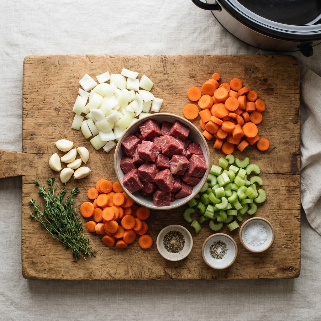 Fresh ingredients ready to be added to the slow cooker.