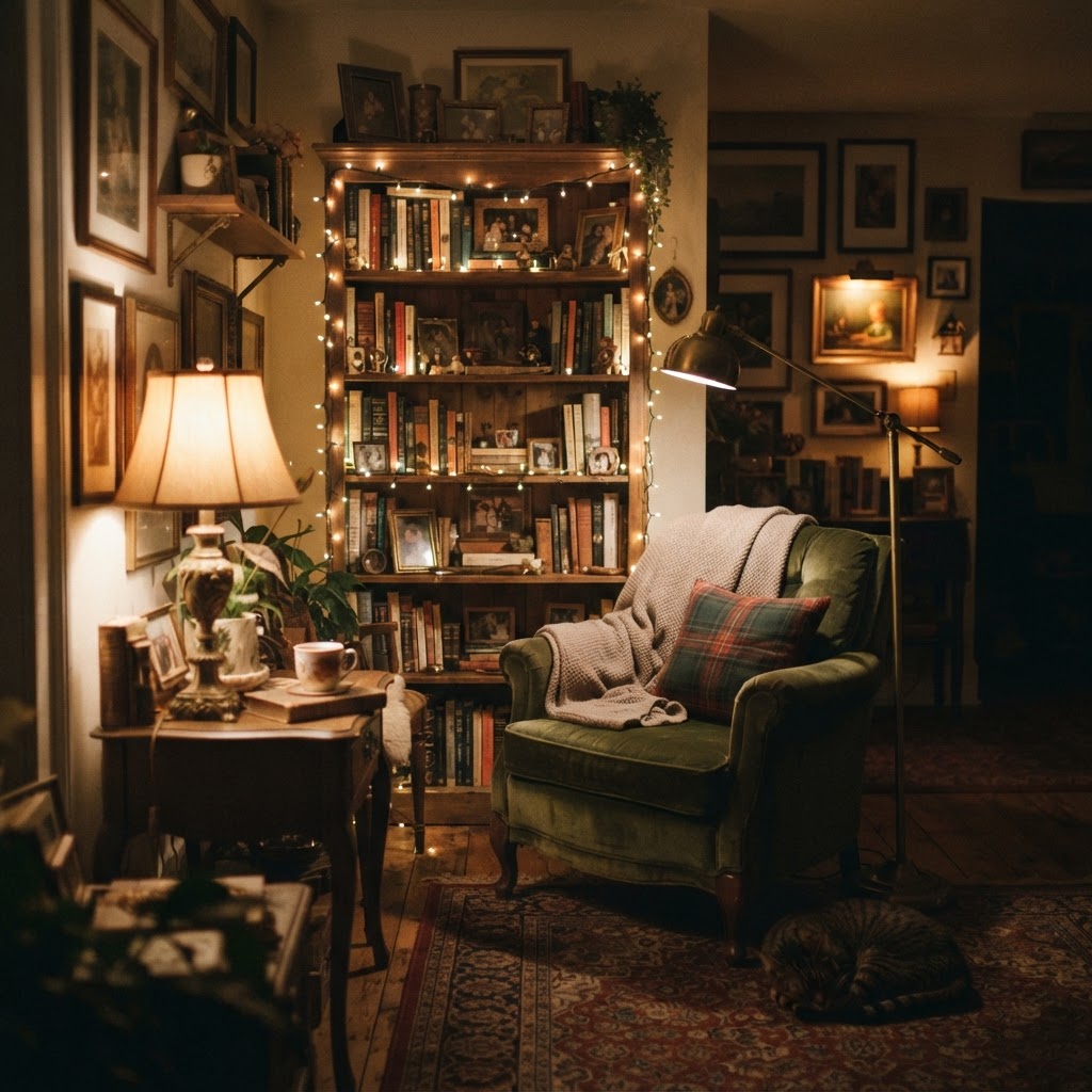 Layering different light sources creates an inviting soft chaos in any small space.