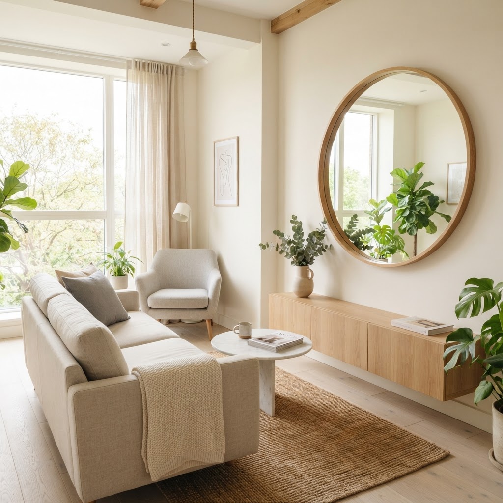 Using light colors and mirrors creates an expansive feel in small spaces.