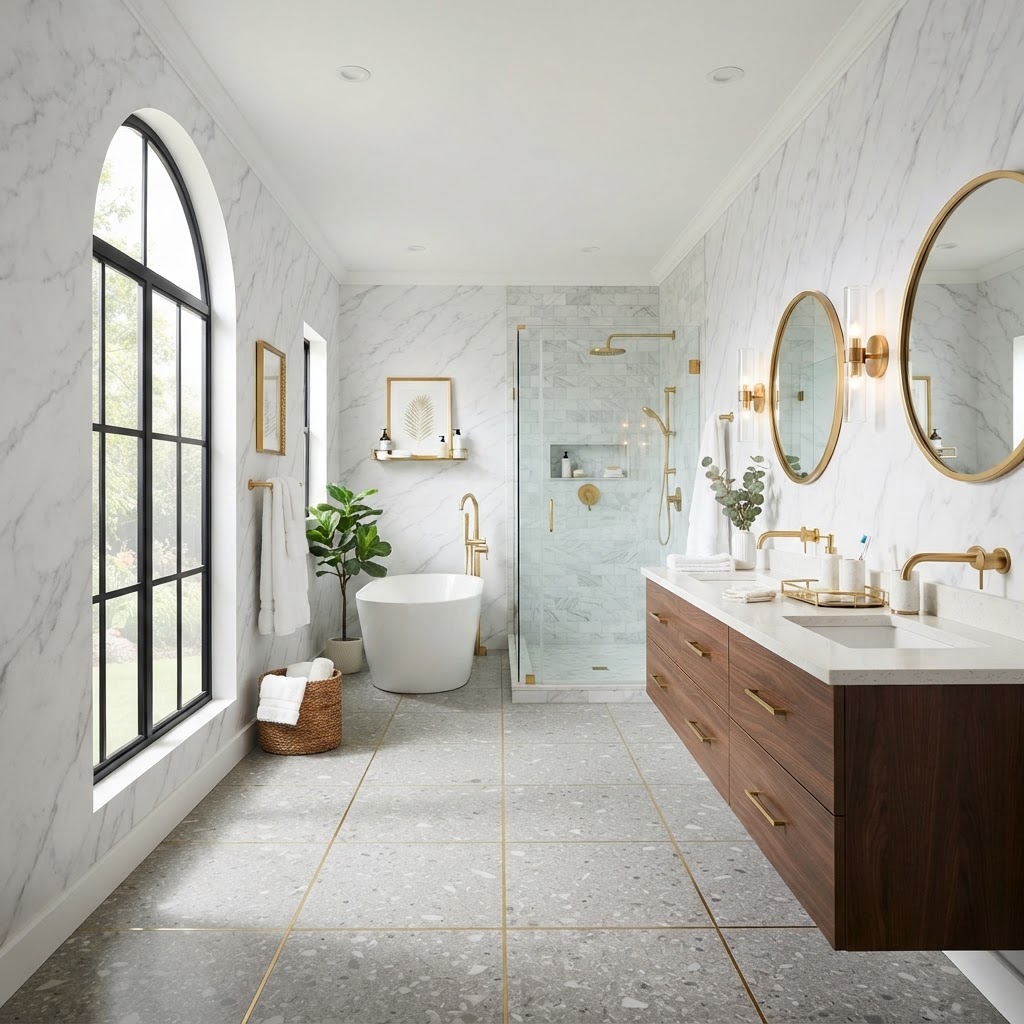 Use high-quality removable wallpaper to add drama and depth to your bathroom walls.