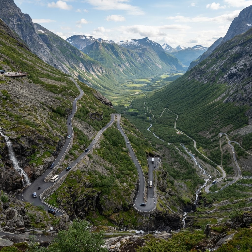 The hairpin bends of Trollstigen offer a thrilling challenge for any driver.
