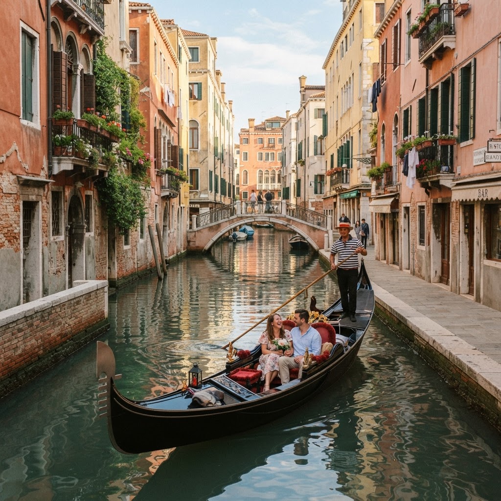 Gliding through the hidden, narrow canals of Venice.
