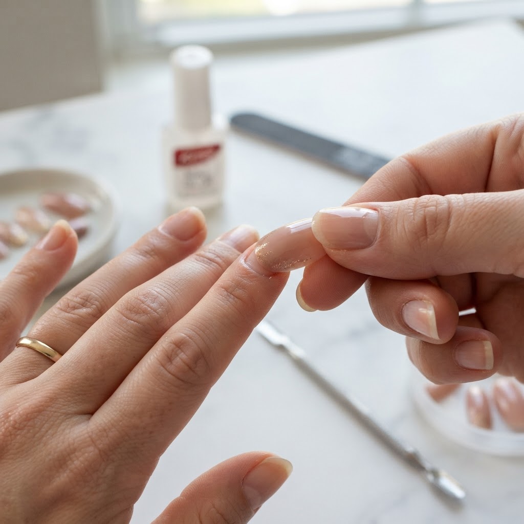 Correct application technique starting at the cuticle for a seamless look.