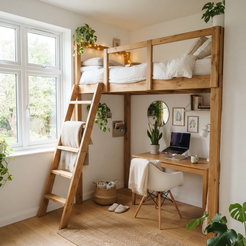 Maximize vertical space with a lofted bed design.