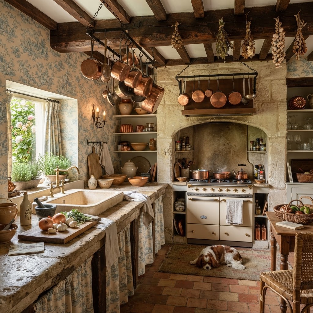Bring the rustic charm of the French countryside into your kitchen with classic toile patterns.