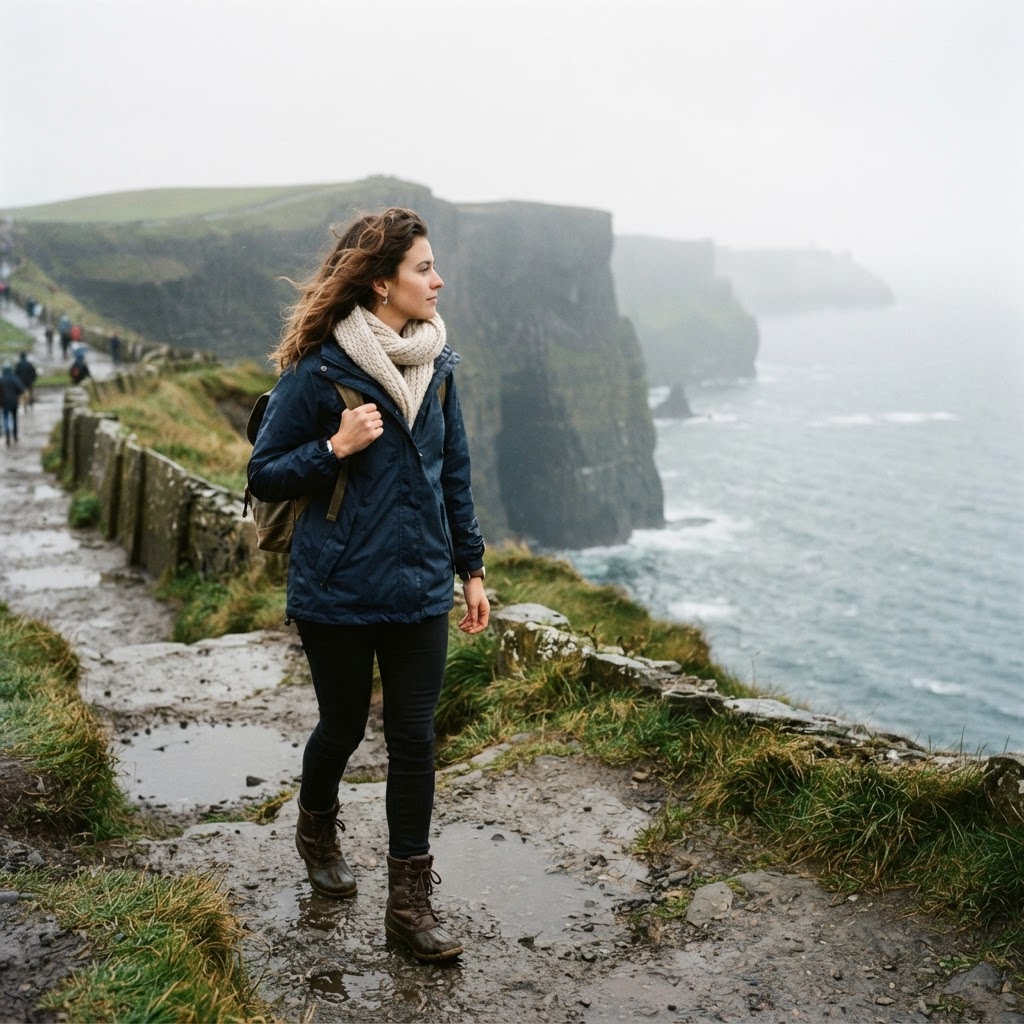 Staying stylish and dry while exploring the Irish coast.