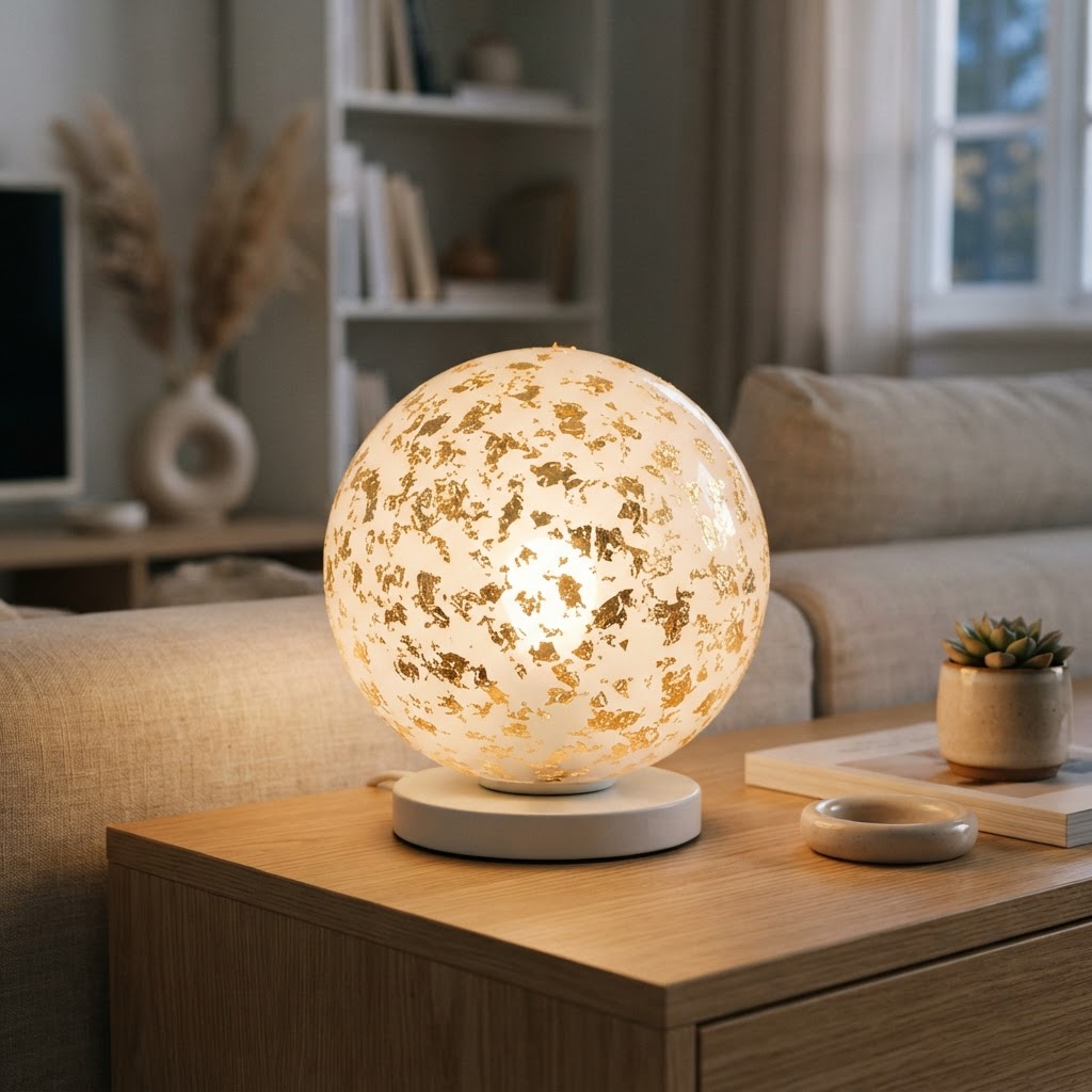 Gold leaf accents add a touch of high-end sophistication to the lamp.