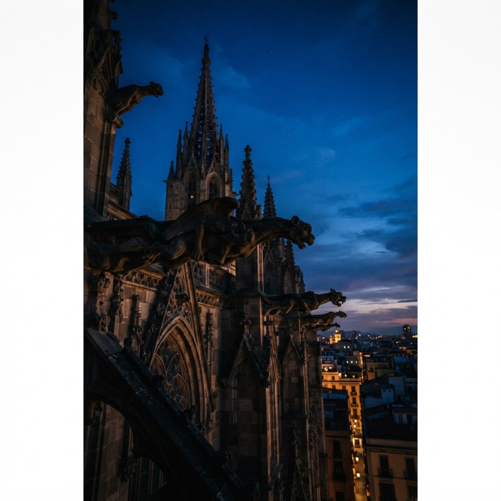 Intricate gargoyles watch over the Gothic Quarter.