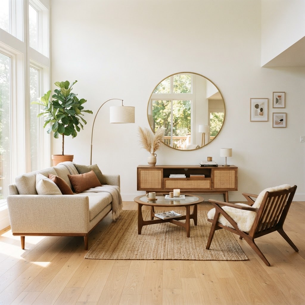 High-legged furniture creates the illusion of more floor space.