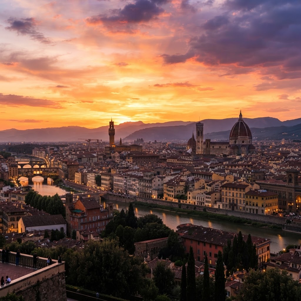 The iconic Florence skyline during the golden hour.
