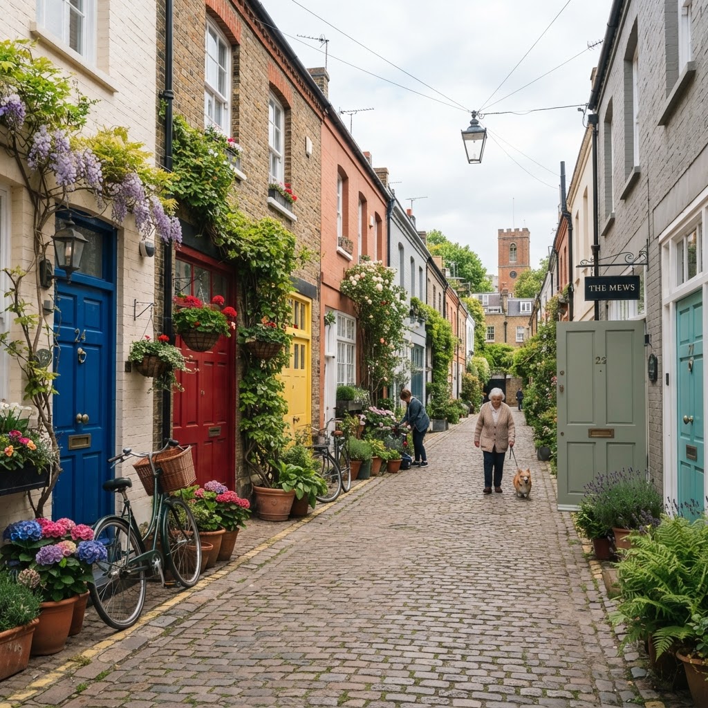 Notting Hill Colourful Streets: A Complete Photo Guide 3 Hidden mews in West London offer a quiet, picturesque setting perfect for architectural photography.