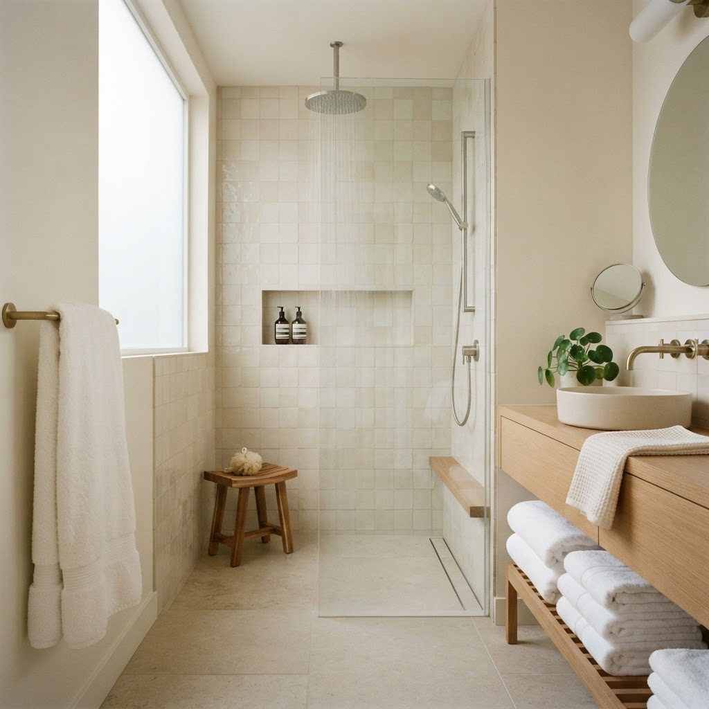 A simple shower head swap adds instant luxury.