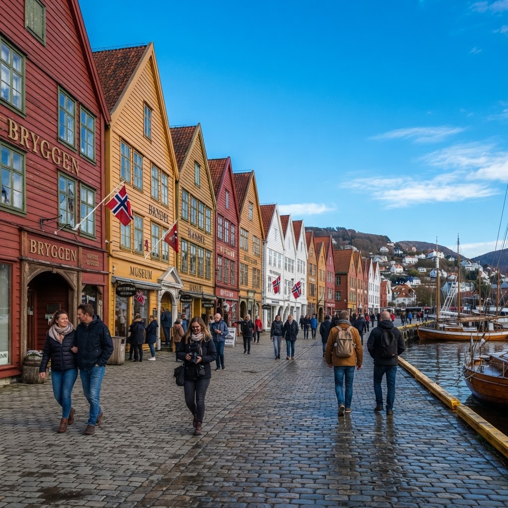 The historic and colorful Bryggen wharf in Bergen.