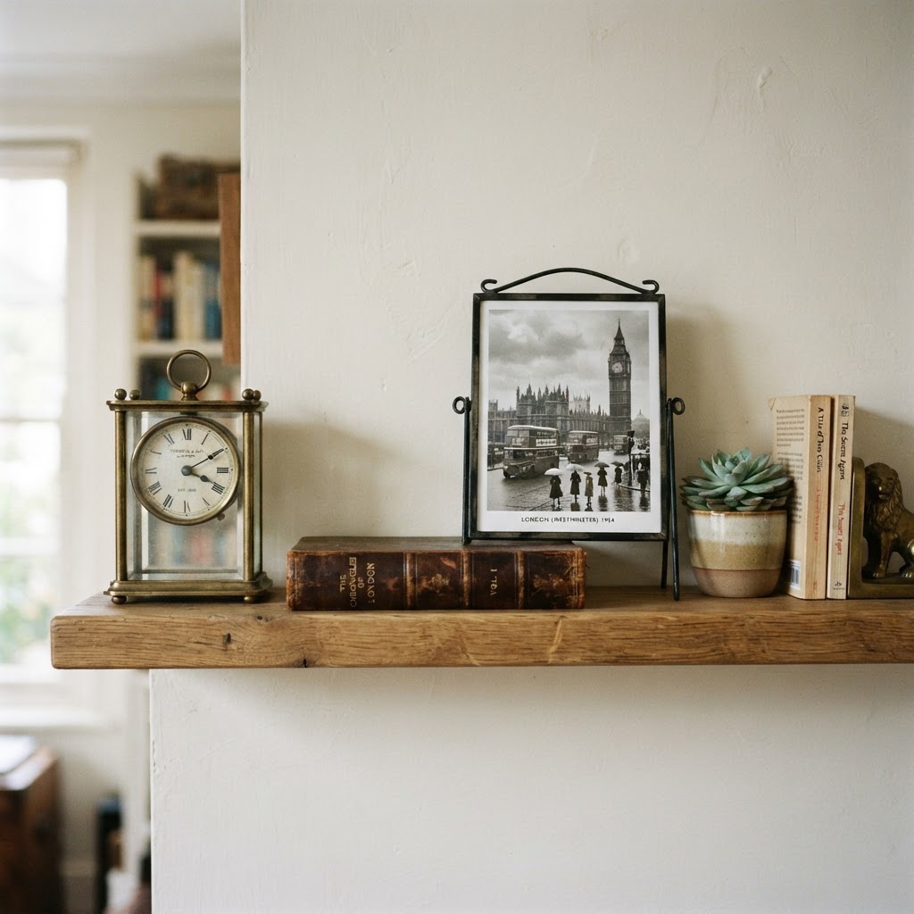 Curated vintage decor creates a sophisticated atmosphere.