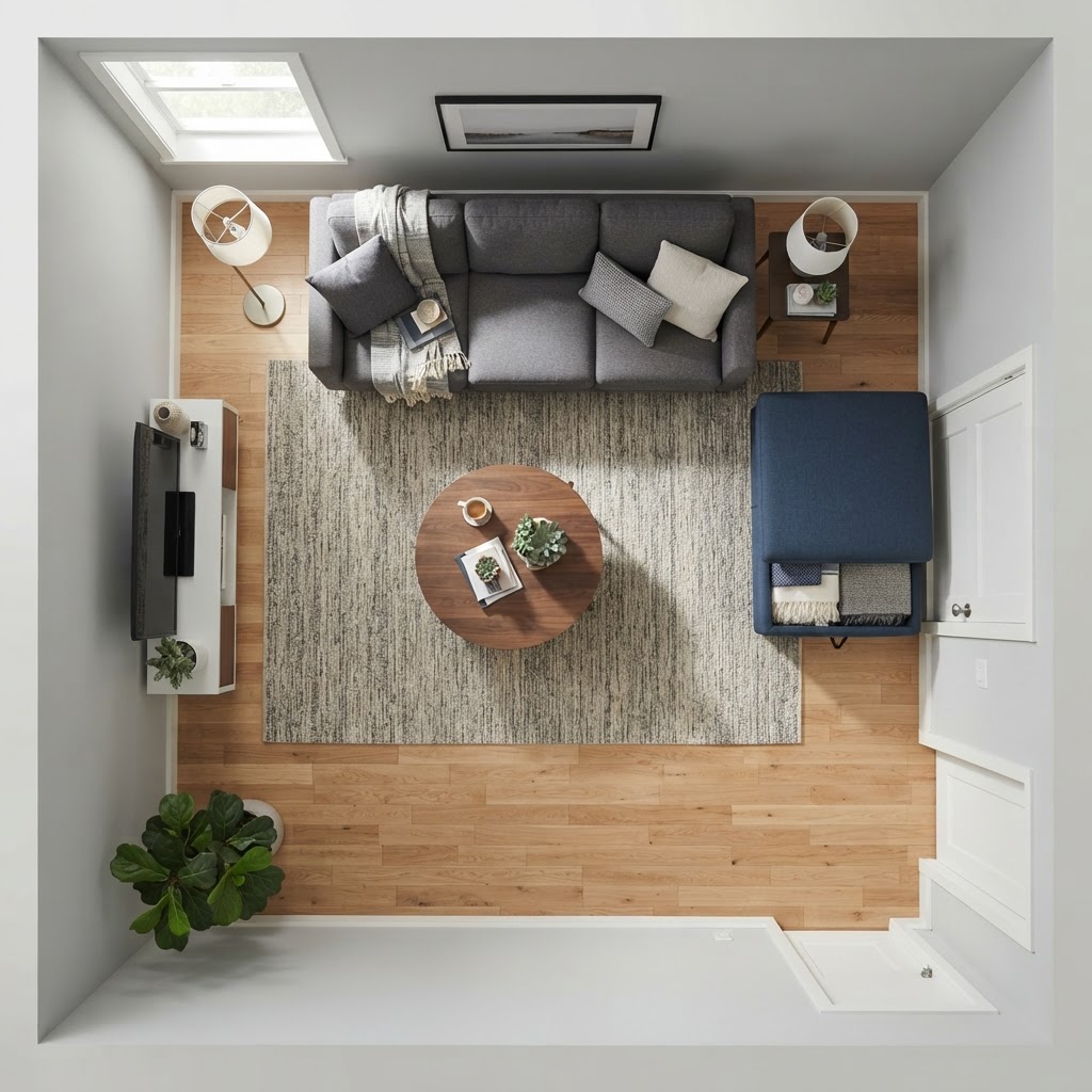 Strategic furniture placement for improved room flow.