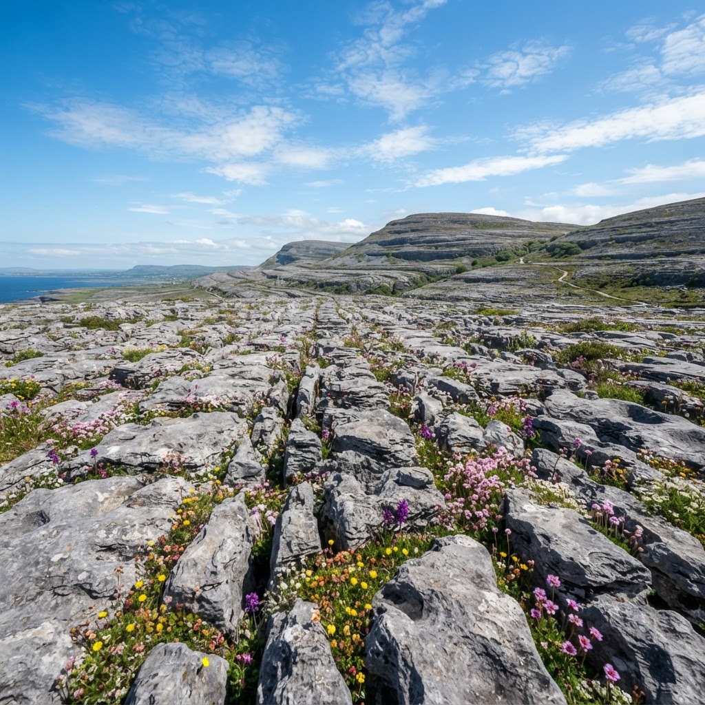 The unique and desolate beauty of the Burren limestone landscape.