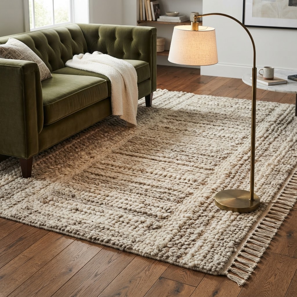 Layered textiles and rugs add warmth and a designer touch.