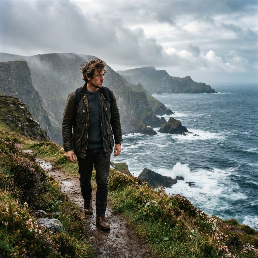 Functional waxed cotton jackets are perfect for Ireland's coastal weather.