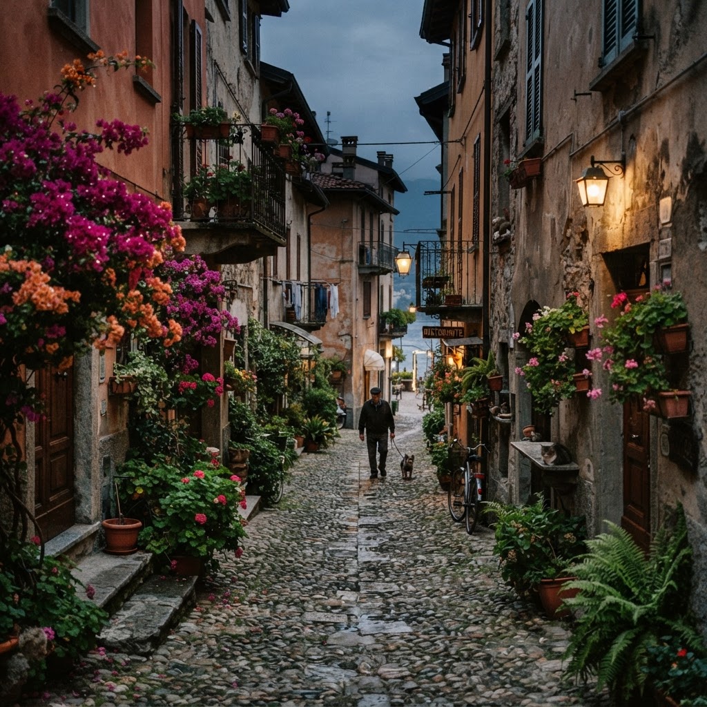 The quiet, floral-lined alleys of a hidden lakeside village offer timeless beauty.