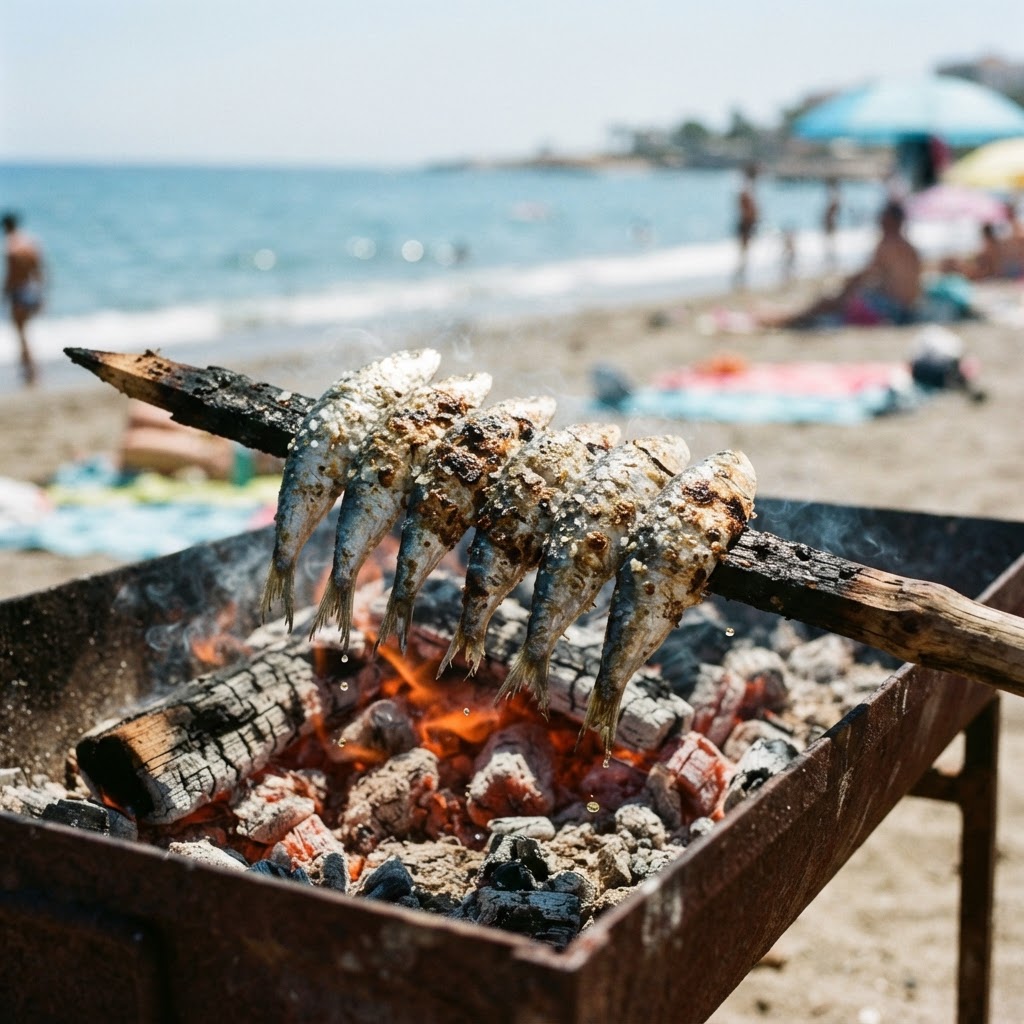 Fresh, traditional grilled sardines, a staple of the Andalusian coast.