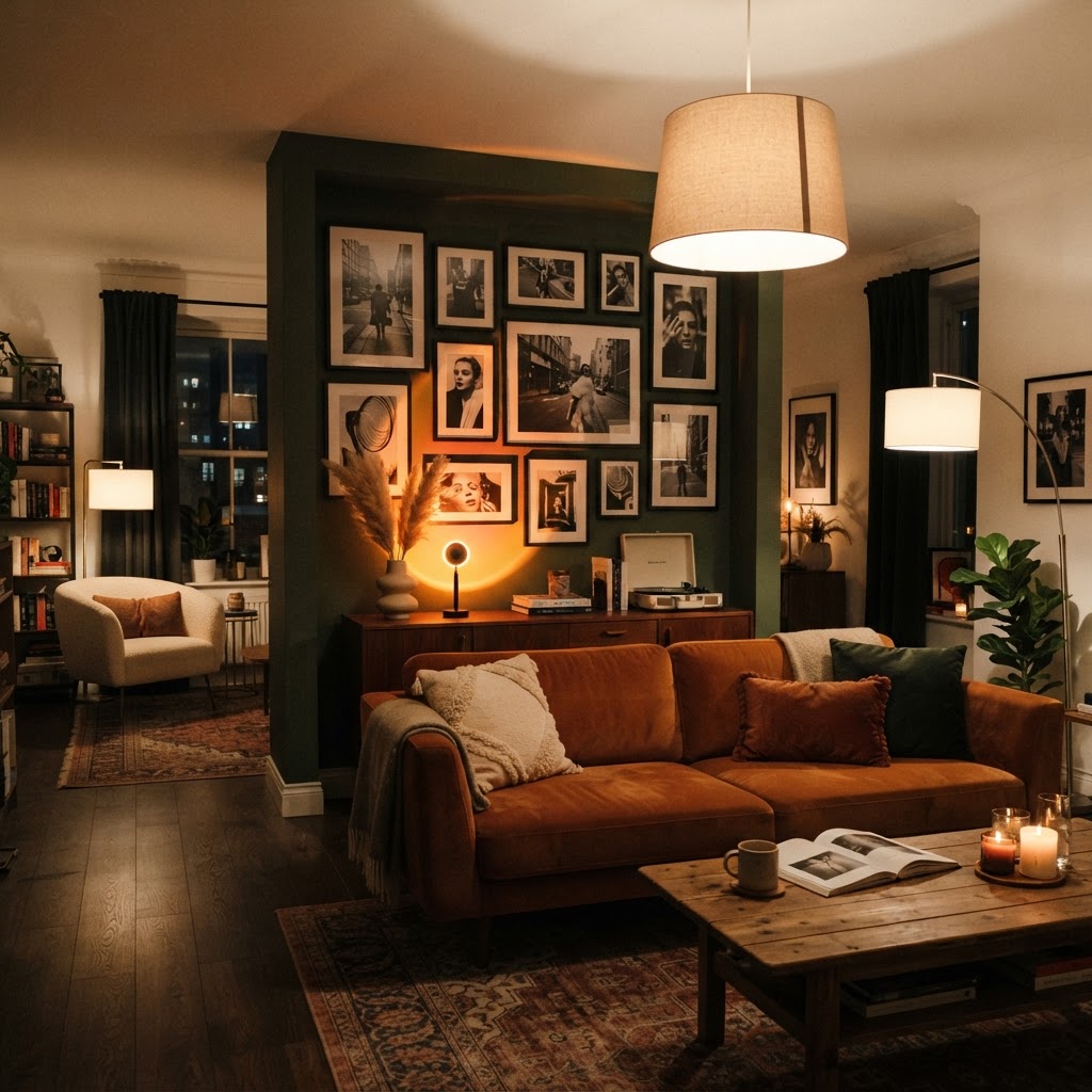 Using a sunset lamp to create a dramatic, artistic focal point.