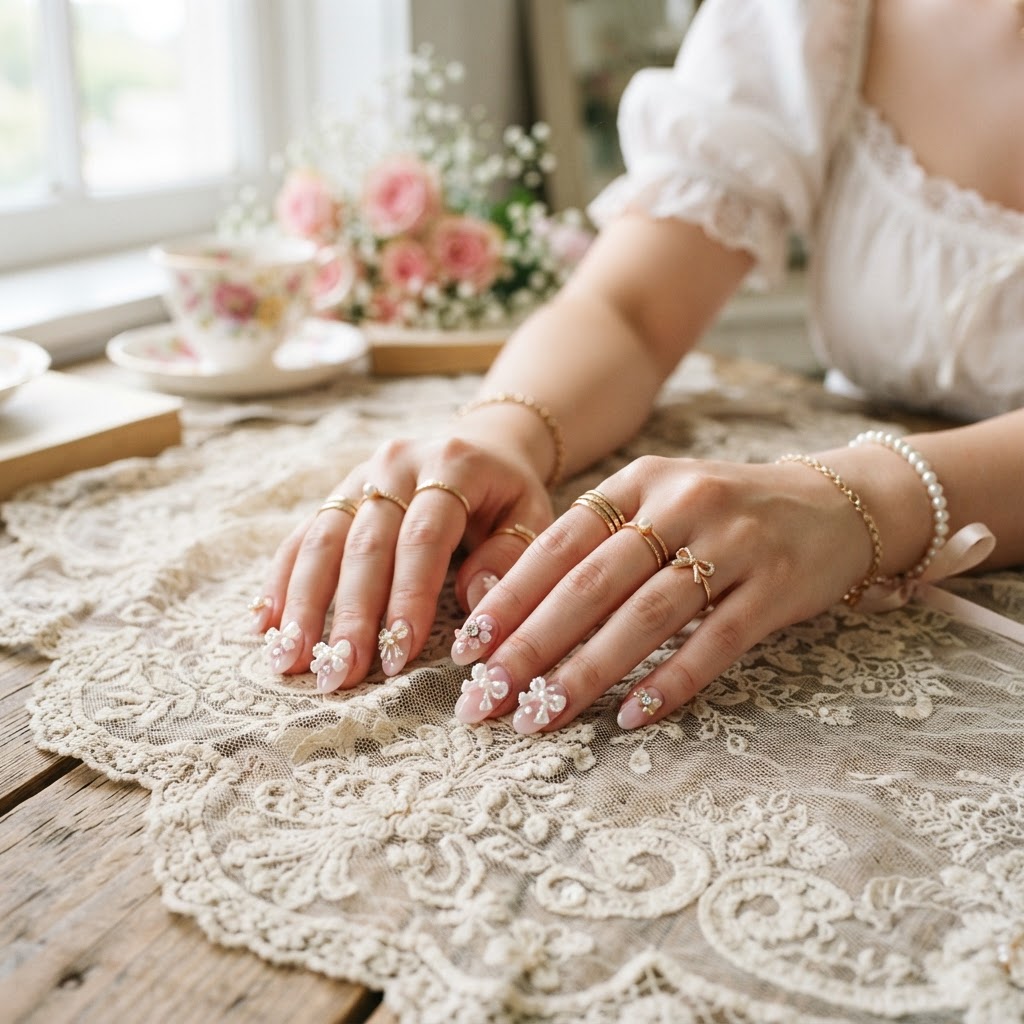 Embracing the coquette nail trend.