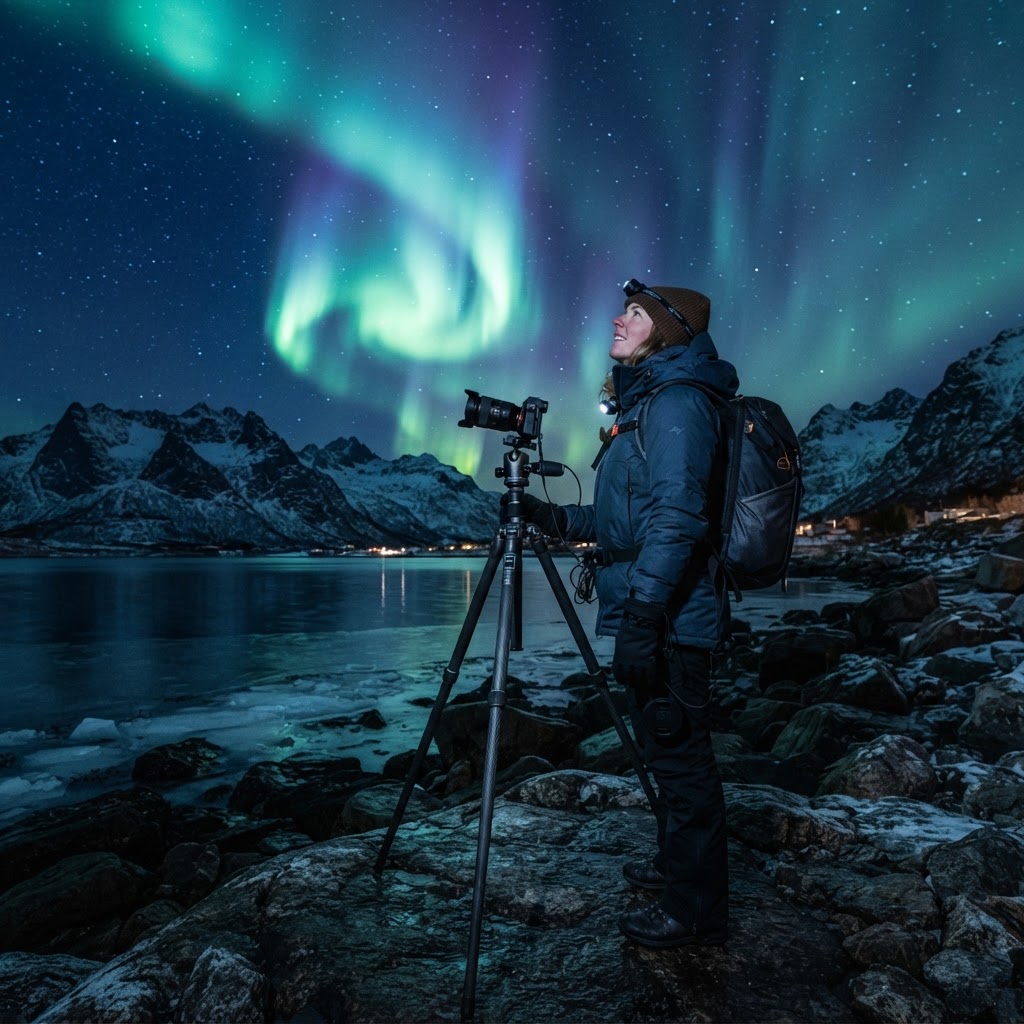 Northern Lights Over the Fjords: The Ultimate Guide 4 Preparing for the perfect shot: capturing the magic of the Arctic night.