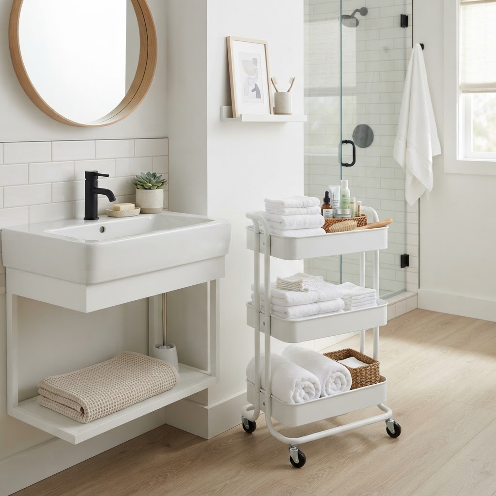 A slim rolling cart is perfect for adding storage to small corners.