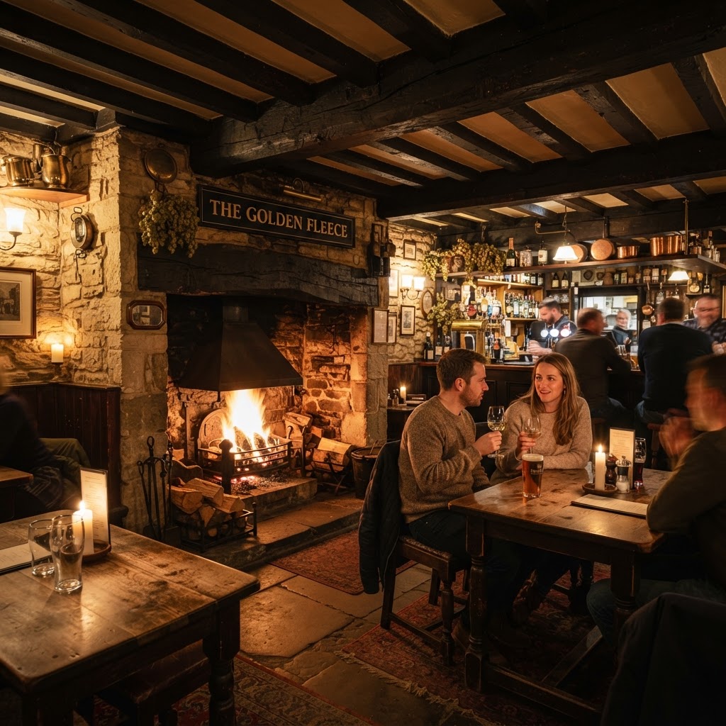A warm and inviting atmosphere inside a traditional local pub.