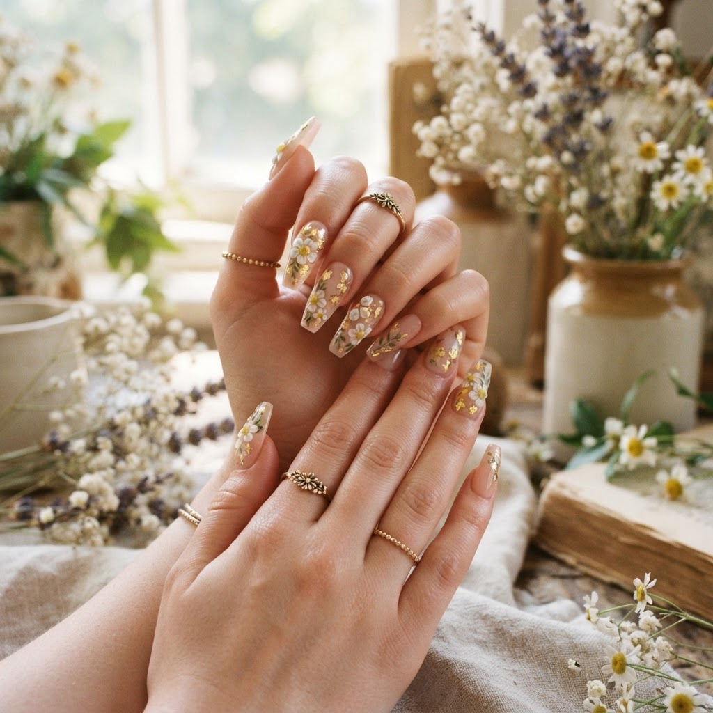 3D floral designs add a sophisticated touch to your press-on set.