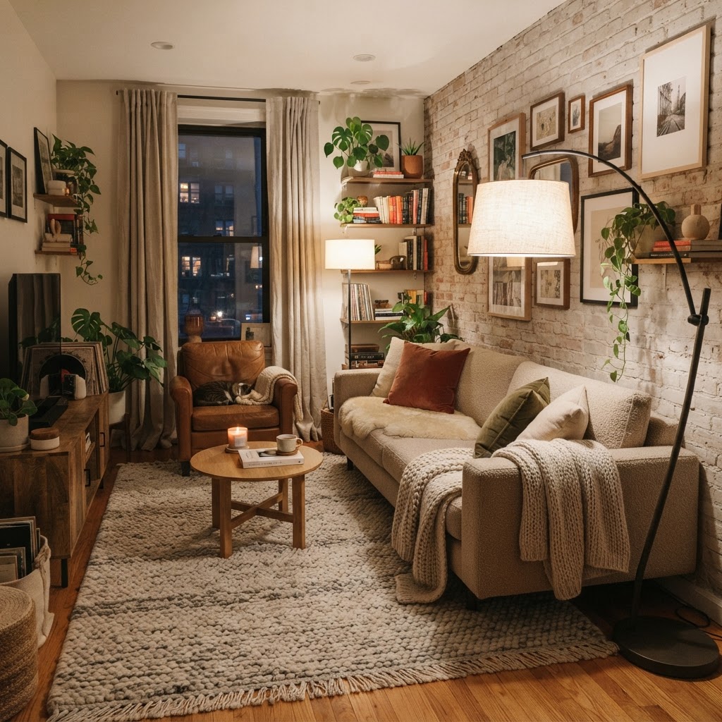Layering textures is key to making a small space feel expensive.